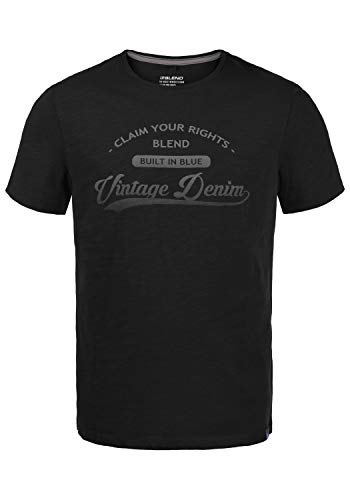 b BLEND Pillo Herren T-Shirt Kurzarm Shirt mit Print und Rundhalsausschnitt, Größe:L, Farbe:Black (194007) von b BLEND