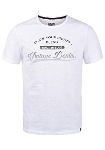 b BLEND Pillo Herren T-Shirt Kurzarm Shirt mit Print und Rundhalsausschnitt, Größe:XL, Farbe:Bright White (110601) von b BLEND
