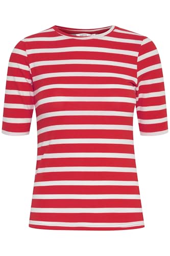 Byoung Damen Stretchy Basic T-Shirt Kurzarm Halbarm Rundhals Top Gestreiftes Oberteil BYPAMILA, Farben:Rot-2, Größe:M von b.young