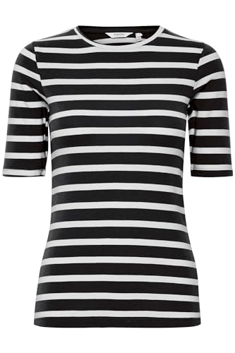 Byoung Damen Stretchy Basic T-Shirt Kurzarm Halbarm Rundhals Top Gestreiftes Oberteil BYPAMILA, Farben:Schwarz, Größe:XXL von b.young