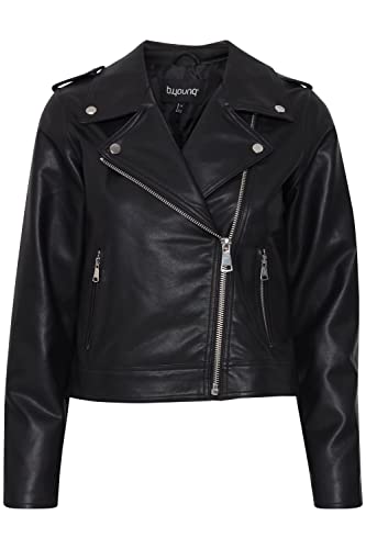 b.young BYACOMY Damen Lederjacke Bikerjacke Kunstleder mit Reverskragen kurzer Schnitt, Größe:42, Farbe:Black (200451) von b.young