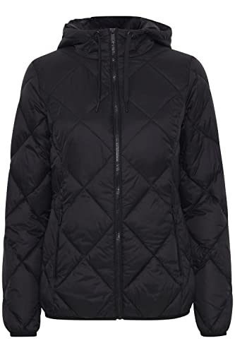 b.young BYAMALLA JACKET Damen Steppjacke Übergangsjacke Jacke mit Kapuze leicht tailliert kurz geschnitten mit Kontrast-Reißverschluss, Größe:34, Farbe:Black (200451) von b.young