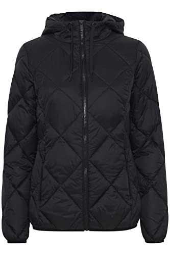 b.young BYAMALLA JACKET Damen Steppjacke Übergangsjacke Jacke mit Kapuze leicht tailliert kurz geschnitten mit Kontrast-Reißverschluss, Größe:36, Farbe:Black (200451) von b.young