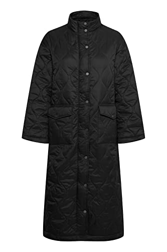 b.young BYASINE Damen Steppmantel Wintermantel Winterjacke Lange Jacke mit Knopfleiste Stehkragen aufgesetzte Taschen, Größe:42, Farbe:Black (200451) von b.young