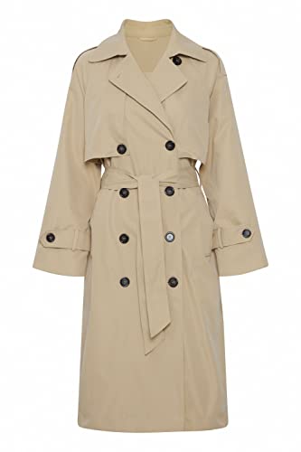 b.young BYASTO Damen Trenchcoat Jacke Übergangsmantel Mantel mit Reverskragen und Gürtel seitliche Eingrifftaschen, Größe:44, Farbe:Safari (151116) von b.young