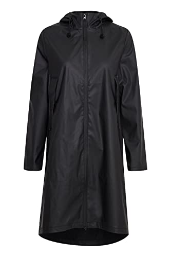 b.young BYAVAN COAT 3 Damen Windbreaker Übergangsjacke Regenjacke Regenmantel mit Kapuze und Zugbändern lange Passform Knopfleisten an den Seiten, Größe:38, Farbe:Black (200451) von b.young