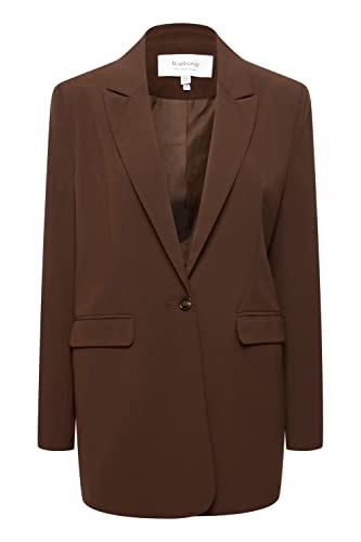 b.young BYDANTA Damen Blazer Longblazer Jacke mit Reverskragen und Knopf Regular Fit mit Stretch Langer Schnitt, Größe:38, Farbe:Java (191016) von b.young