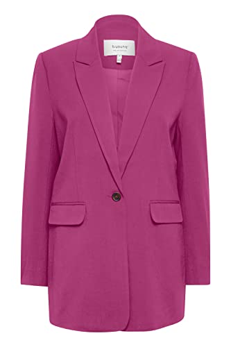 b.young BYDANTA Damen Blazer Longblazer Jacke mit Reverskragen und Knopf Regular Fit mit Stretch Langer Schnitt, Größe:38, Farbe:Fuchsia Red (182328) von b.young