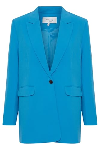 b.young BYDANTA Damen Blazer Longblazer Jacke mit Reverskragen und Knopf Regular Fit mit Stretch langer Schnitt, Größe:38, Farbe:Ibiza Blue (174245) von b.young