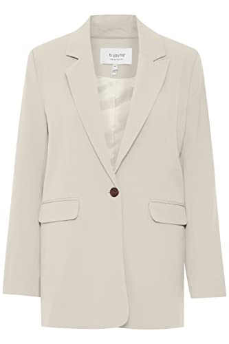 b.young BYDANTA Damen Blazer Longblazer Jacke mit Reverskragen und Knopf Regular Fit mit Stretch Langer Schnitt, Größe:40, Farbe:Cement (140708) von b.young