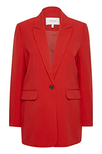 b.young BYDANTA Damen Blazer Longblazer Jacke mit Reverskragen und Knopf Regular Fit mit Stretch Langer Schnitt, Größe:42, Farbe:Chinese Red (181663) von b.young