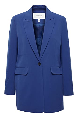 b.young BYDANTA Damen Blazer Longblazer Jacke mit Reverskragen und Knopf Regular Fit mit Stretch Langer Schnitt, Größe:44, Farbe:Ibiza Blue (174245) von b.young