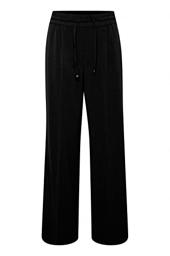 b.young BYDANTA Slit Pants Damen Hose Stoffhose Marlene-Hose weites Bein mit Seitenschlitz elastischer Bund Tunnelzug Regular Fit mit Stretch, Größe:36, Farbe:Black (200451) von b.young