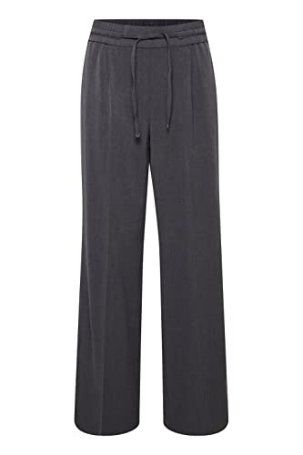 b.young BYDANTA Slit Pants Damen Hose Stoffhose Marlene-Hose weites Bein mit Seitenschlitz elastischer Bund Tunnelzug Regular Fit mit Stretch, Größe:38, Farbe:Dark Grey Melange (200456) von b.young