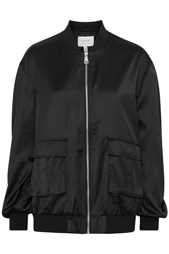 b.young BYESTO BOMBER JACKET Damen Übergangsjacke Kurzjacke Jacke glattes Futter Rundhals 96% Polyester, 4% Elasthan loose fit, Größe:34, Farbe:Black (200451) von b.young