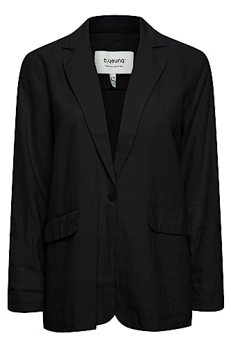 b.young BYFALAKKA Damen Blazer Longblazer Jacke aus hochwertigem Leinenmix mit Reverskragen und Knopf Regular Fit, Größe:44, Farbe:Black (200451) von b.young