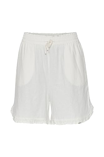 b.young BYFALAKKA Damen Chino Shorts Bermuda Kurze Hose Leinen Shorts mit elastischem Bund und Rüschensaum Regular-Fit, Größe:38, Farbe:Off White (114800) von b.young