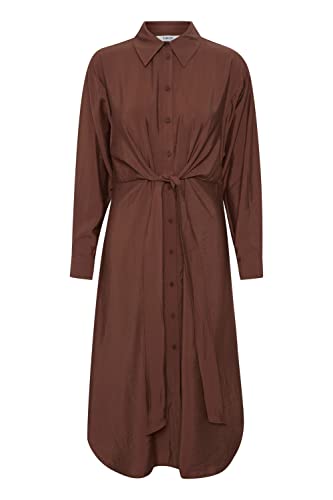 b.young BYHOLLIE Shirt Dress Damen Freizeitkleid Kleid Viskose-Kleid mit Durchgehender Knopfleiste und Bindegürtel Gemustert Regular Fit, Größe:38, Farbe:Brunette (191235) von b.young