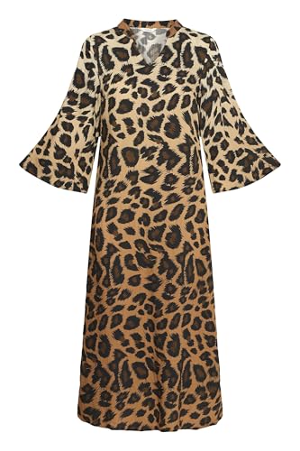 b.young BYHinva Damen Kleid A-Linie-Kleid Freizeitkleid mit Stehsaum Leopard-Muster V-Ausschnitt 3/4-Arm A-Linie, Größe:36, Farbe:Black Mix (200453) von b.young