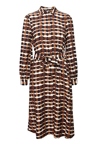 b.young BYIBINE Long Shirt Dress Damen Freizeitkleid Kleid Blusenkleid mit Hemdblusenkragen und Muster durchgehend Geknöpft und mit Bindegürtel Regular Fit, Größe:42, Farbe:Java Mix (200850) von b.young