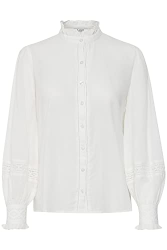 b.young BYJANNA Damen Langarmshirt Langarmbluse Bluse Hemdbluse Stehkragen und Ärmelsaum mit Rüschen aus 100% Baumwolle, Größe:44, Farbe:Off White (114800) von b.young