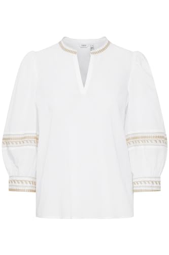 b.young BYJIYA Damen Bluse Shirtbluse mit Puffärmel V-Ausschnitt 3/4-Ärmel 100% Baumwolle Regular fit, Größe:38, Farbe:Humus Sun Mix (203576) von b.young