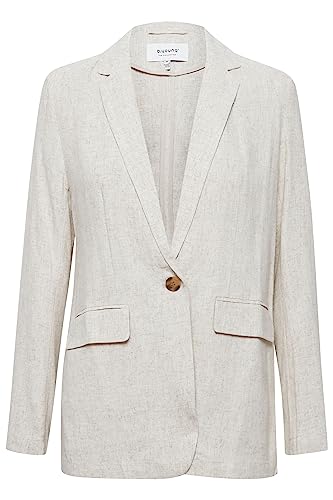 b.young BYJOHANNA Damen Blazer Longblazer Jacke Viskose - Leinenmix mit Reverskragen und Knopf Regular Fit, Größe:38, Farbe:Nature Linen (201952) von b.young