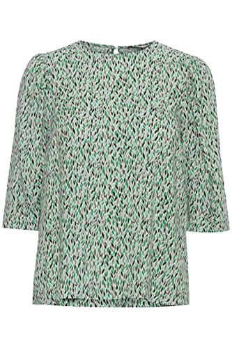 b.young BYJOSA Damen Kurze Bluse mit Rundhalsausschnitt und Knopfverschluss am Rückenausschnitt, Größe:36, Farbe:Ming Green Mix (201685) von b.young
