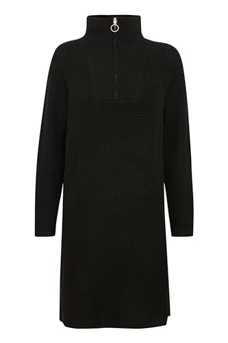 b.young BYMISHA Dress Damen Strickkleid Feinstrickkleid Kleid Perlstrickkleid mit Troyer-Kragen und Reißverschluss Regular Fit, Größe:M, Farbe:Black (200451) von b.young