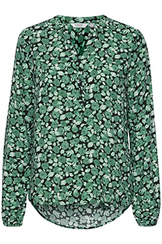 b.young BYMMJOELLA Damen Langarmshirt Langarmbluse Bluse mit V-Auschnitt mit Knopfleiste Allover-Print Regular Fit aus 100% Viskose LENZING(TM) ECOVERO(TM), Größe:34, Farbe:Frosty Green Mix (201069) von b.young