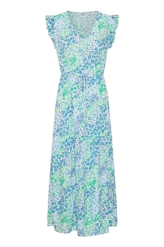 b.young BYMMJOELLA Frill Dress Damen Freizeitkleid mit V-Ausschnitt Ärmellos A-Linie Loose-Fit Passform, Größe:44, Farbe:Blue Bell Mix (201691) von b.young