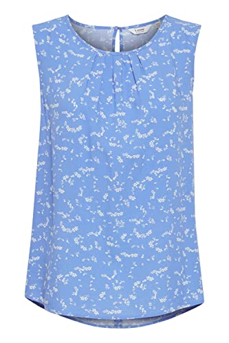 b.young BYMMJOELLA SL Damen Top Kurzarm Shirt Blusentop ärmellos Rundhalsausschnitt mit Knopf Allover-Print Regular Fit, Größe:36, Farbe:Ultramarine Mix (201168) von b.young