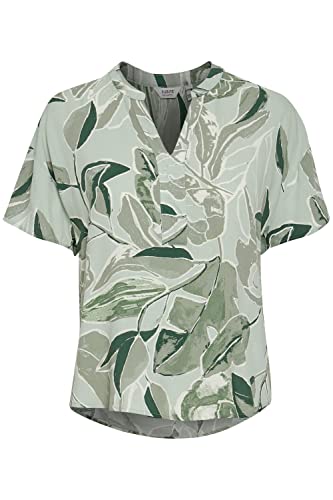 b.young BYMMJOELLA Tunic Damen Shirt Kurzarmshirt Kurzarmbluse Bluse mit V-Auschnitt Allover-Print aus 100% Viskose LENZING(TM) ECOVERO(TM), Größe:34, Farbe:Hedge Green Mix (201073) von b.young