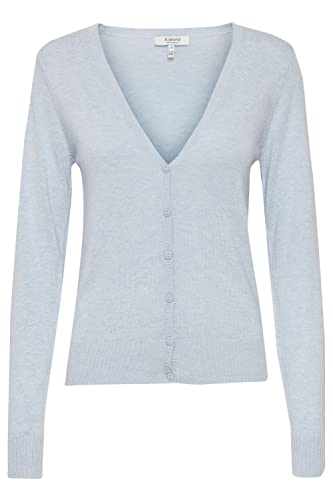 b.young BYMMPIMBA Vneck Cardigan Damen Strickjacke Feinstrick Cardigan Strickcardigan mit V-Ausschnitt, Größe:L, Farbe:Kentucky Blue Melange (1539151) von b.young