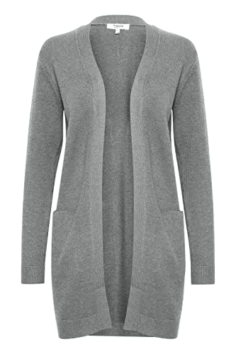 b.young BYNONINA Damen Lange Strickjacke Feinstrick Cardigan Longstrickjacke, Größe:XS, Farbe:Med. Grey Mel. (80026) von b.young