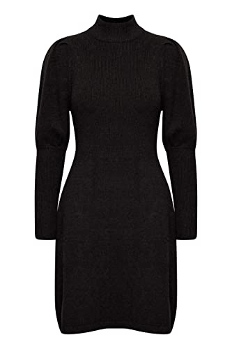 b.young BYNONINA Dress 2 Damen Jerseykleid Shirtkleid Kleid Feinstrickkleid mit Puffärmeln Rippenstrick Stehkragen Regular Fit, Größe:XL, Farbe:Black (200451) von b.young