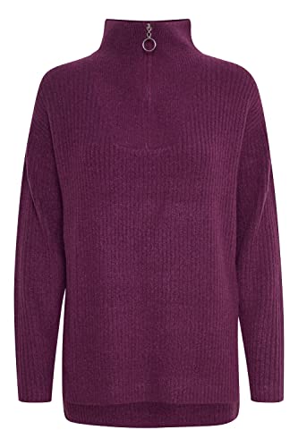 b.young BYNORA Long Jumper Damen Strickpullover Langer Gerippter Feinstrick Pullover Halfzip Troyer, Größe:M, Farbe:Phlox Melange (1928201) von b.young