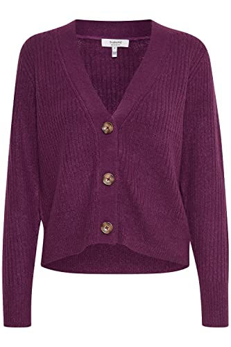 b.young BYNORA Short Cardigan Damen Strickjacke Gerippter Feinstrick Cardigan Strickcardigan mit V-Ausschnitt und Knopfleiste, Größe:M, Farbe:Phlox Melange (1928201) von b.young