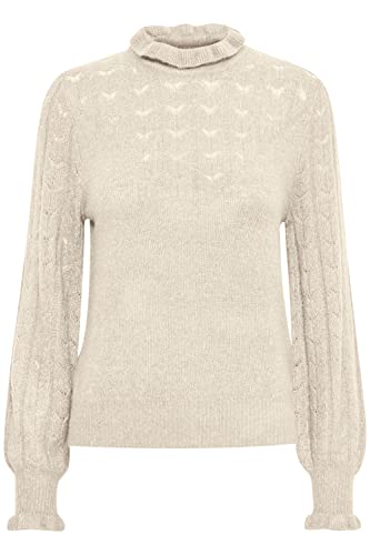 b.young BYOHELLA Structure Jumper Damen Strickpullover Feinstrick Pullover Turtleneck Rüschenkragen, Größe:L, Farbe:Birch Melange (1309051) von b.young