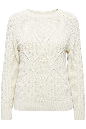 b.young BYOLGI Jumper Damen Strickpullover Strukturmuster Grobstrick Pullover mit Rundhalsausschnitt, Größe:2XL, Farbe:Off White (114800) von b.young