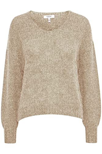 b.young BYOMIRA Vneck Jumper Damen Strickpullover Grobstrick Pullover V-Ausschnitt mit Alpaka Wollanteil, Größe:L, Farbe:Cement Melange (1407081) von b.young