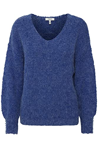 b.young BYOMIRA Vneck Jumper Damen Strickpullover Grobstrick Pullover V-Ausschnitt mit Alpaka Wollanteil, Größe:S, Farbe:Surf The Web Melange (1939521) von b.young