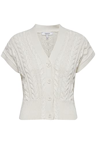 b.young BYOMOLCA Cable Slipover Damen Strickjacke Grobstrick Zopfstrick Cardigan Pullunder Strickpullunder mit V-Ausschnitt und Knopfleiste, Größe:2XL, Farbe:Off White (114800) von b.young