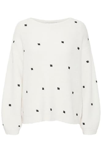 b.young BYOTIKI Embroidery Jumper Damen Strickpullover Feinstrick Pullover Rundhals Langarm Loose fit, Größe:S, Farbe:Marshmallow Mix (202911) von b.young