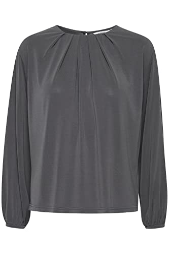 b.young BYPERL Damen Longsleeve Langarmshirt Basic Shirt mit Rundhalsausschnitt und Knopf elastischer Bund am Ärmelsaum, Größe:2XL, Farbe:Blackened Pearl (193917) von b.young