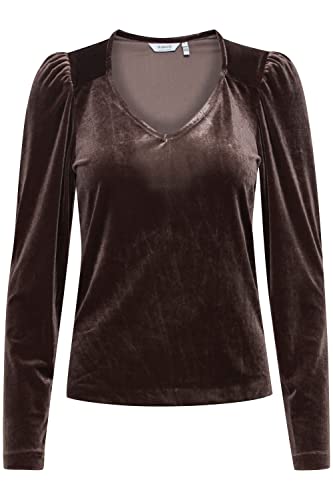 b.young BYPERLINA LS Damen Langarmshirt Langarmbluse Bluse mit V-Auschnitt Puffärmel Leichter Stoff Regular Fit mit Stretch, Größe:S, Farbe:Java (191016) von b.young