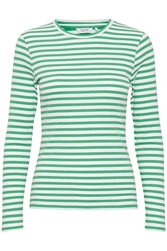 b.young BYPESSY Tshirt Damen Longsleeve Langarmshirt Basic Shirt Rundhalsausschnitt gerippt und gestreift mit Stretch, Größe:L, Farbe:Ming Green Mix (201685) von b.young