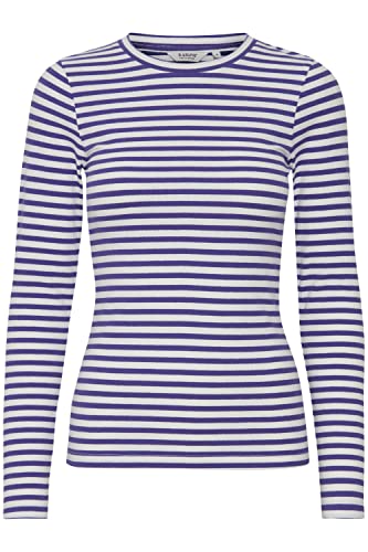 b.young BYPESSY Tshirt Damen Longsleeve Langarmshirt Basic Shirt Rundhalsausschnitt gerippt und gestreift mit Stretch, Größe:M, Farbe:Purple Corallites Mix (201692) von b.young