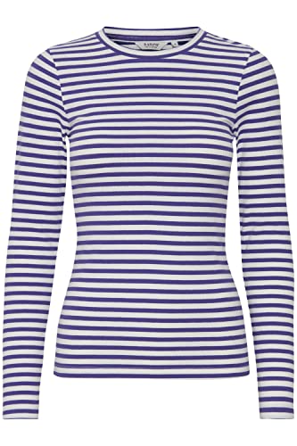 b.young BYPESSY Tshirt Damen Longsleeve Langarmshirt Basic Shirt Rundhalsausschnitt gerippt und gestreift mit Stretch, Größe:XL, Farbe:Purple Corallites Mix (201692) von b.young