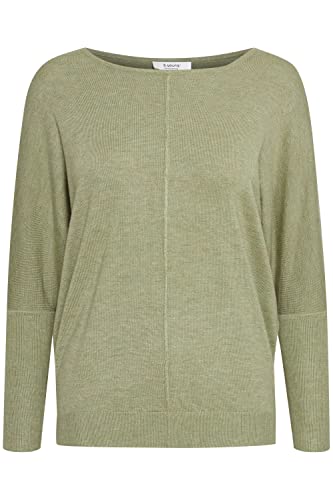 b.young BYPIMBA BAT Jumper Damen Strickpullover Feinstrick Pullover mit U-Boot-Ausschnitt und Fledermausärmel, Größe:2XL, Farbe:Sage Melange (1604211) von b.young